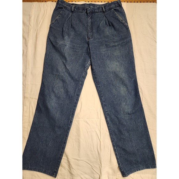 Jordache Other - VTG 80s JORDACHE‎ FULLER FIT STRAIGHT LEG JEANS 38x34 Pin Striped Leather Horse